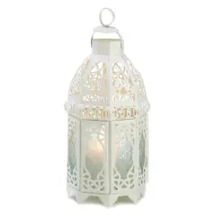 12" White Lattice Moroccan Style Candle Lantern
