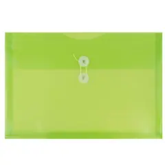 JAM Paper Letter Booklet Plastic Envelopes with Button & String Tie Closure, 12ct. Lime Green