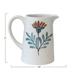 Hello Honey&reg; 7" Multicolor Floral Design Hand Painted Stoneware Pitcher