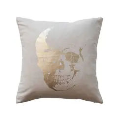 Hello Honey&reg; 18" x 18" Natural & Gold Cotton Printed Pillow with Skeleton Head & Foil