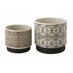 Hello Honey&reg; White Stoneware Planters with Black Designs Set