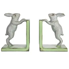 Hello Honey&reg; 6" Gray & Green Iron Rabbit Bookends Set