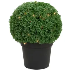 20" Pre-Lit Artificial Boxwood Ball Topiary in Round Pot, Clear Lights