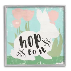 Stupell Industries Hop To It Easter Bunny Phrase Spring Tulips Framed Giclee Art Gray