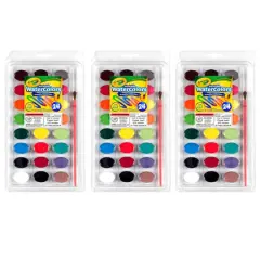 Crayola&reg; Washable 24 Color Watercolor Pans with Plastic Handled Brush, 3ct.