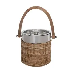 Hello Honey&reg; 9.5" Stainless Steel & Woven Rattan Ice Bucket with Mango Wood Handle