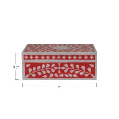 Hello Honey&reg; 9" Red and White Decorative Mixed Material Storage Box with Horn Inlay