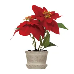 Hello Honey&reg; 12" Faux Poinsettia in Round Cement Pot