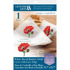 Leisure Arts&reg; Poppy Bread Basket Cloth Cover Stamped Embroidery Kit