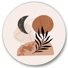 Designart - Moon & Sun Shapes In Retro Terracotta Tones I - Modern Metal Circle Wall Art