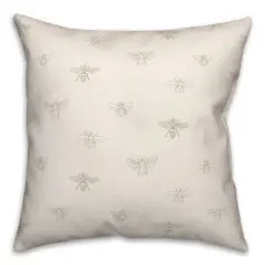 Bee Pattern Throw Pillow Gray and White