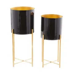 CosmoLiving by Cosmopolitan Set of 2 Black Iron Contemporary Planter, 24" x 10" x 10"