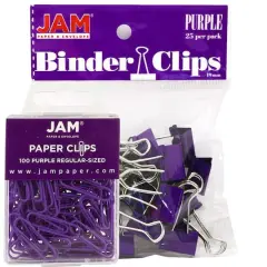 JAM Paper Desk Essentials Paper Clips & Binder Clips Kit Purple