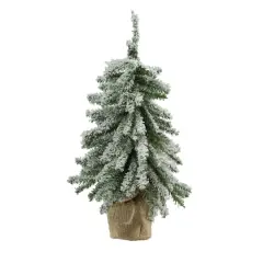 15" Unlit Flocked Mini Village Pine Artificial Potted Christmas Tree