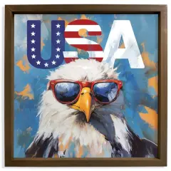 16" x 16" Patriotic Bald Eagle Framed Print Brown Frame