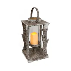 19.5" Wooden Lantern with LED Candle