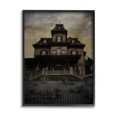 Stupell Industries Haunted House Landscape Framed Giclee Art Black