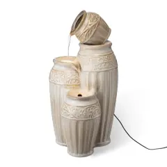 Glitzhome&reg; 27" 4-Tier Sand Beige LED Ceramic Fountain