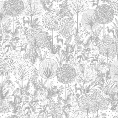 Roommates Forest Friends Peel & Stick Wallpaper Gray/White