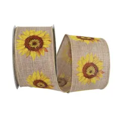 Reliant 2.5" x 10yd. Linen Wired Sunflower Ribbon Natural