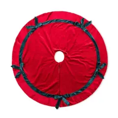 Glitzhome&reg; 48"D Red Velvet Christmas Tree Skirt with Bows