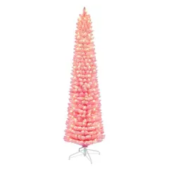 7.5ft. Pre-Lit Fashion Pink Flocked Artificial Christmas Tree, Clear Incandescent Lights