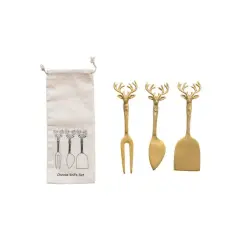 Hello Honey&reg; 7" Brass Reindeer Handle Cheese Knives Set