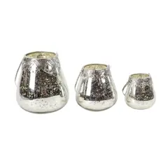 Set of 3 Silver Glass Glam Candle Holder, 5", 7", 9"