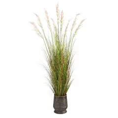6ft. Grass Plant in Ribbed Metal Planter