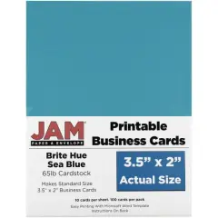 JAM Paper Brite Hue Printable Business Cards, 100ct. Brite Hue Sea Blue