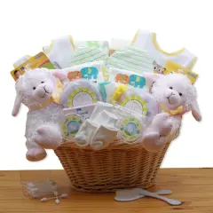 Double Delight Twins New Baby Yellow Gift Basket