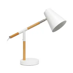 Simple Designs 16.7" Wooden Pivot Desk Lamp Matte White and Wood