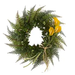 23" Fern & Calla Lily Wreath Yellow