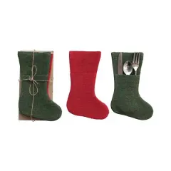 Hello Honey&reg; 10" Red & Green Woven Jute Stocking Cutlery Sleeve Set