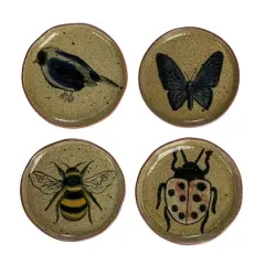 Hello Honey&reg; 6.5" Insect & Bird Design Stoneware Plate Set