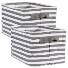 DII&reg; Small Gray & White Herringbone Striped PE-Coated Cotton Laundry Bins, 2ct.