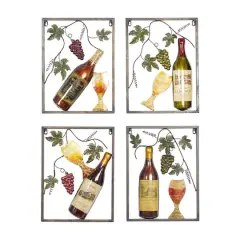 Set of 4 Multi Colored Metal Traditional Wine Wall Decor, 18" x 14"