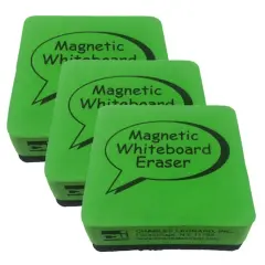 Charles Leonard Green & Black Dry Erase Whiteboard Magnetic Eraser, 3 Packs of 12