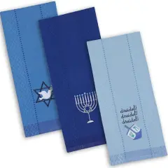 DII&reg; Assorted Blue Hanukkah Embroidered Dishtowels Set