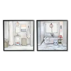 Stupell Industries Bathroom Interior Soft Home Cottage Design Black Framed Wall Art