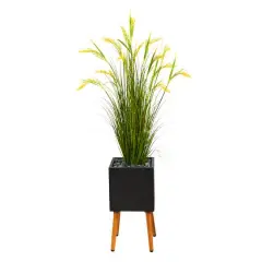 5ft. Wheat Grain Artificial Plant in Black Planter with Stand