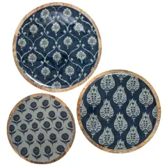 Hello Honey&reg; Blue Floral Enameled Round Mango Wood Tray Set