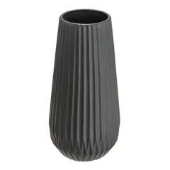 Hello Honey&reg; 11.5" Matte Black Round Stoneware Fluted Vase with Embossed Lines