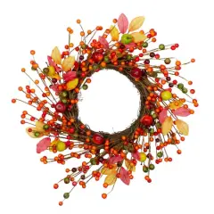18" Berries & Apples Foliage Twig Thanksgiving Wreath