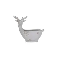 Hello Honey&reg; 5.5" White Stoneware Deer Shaped Bowl with Snowflakes & Reactive Glaze