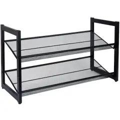 Organize It All 30" Black 2 Tier Adjustable Mesh Shoe Rack