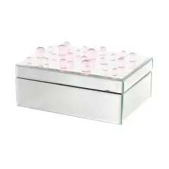 9.75" x 7" x 4.75" Silver Glass Mirrored Decorative Jewelry Box with Pink Bubble Textured Balls