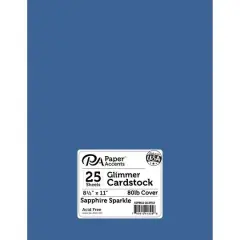 PA Paper&trade; Accents Glimmer 8.5" x 11" Cardstock, 25 Sheets Sapphire Sparkle