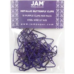 JAM Paper 1.5" Butterfly Clip Paper Clips, 15ct. Purple