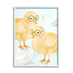 Stupell Industries Easter Chicks Hatched Eggs Yellow Birds Round Glasses Framed Giclee Art White